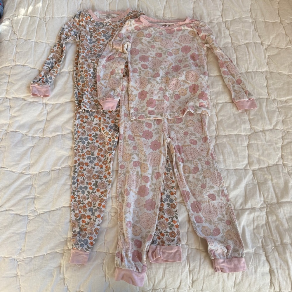 2 Adorable Floral Kids Pajama Set - Pink and Cream
